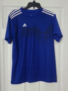 adidas Blue Short Sleeve Active Tee with Reflective Sleeve Stripes